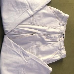 White Straight Leg Jeans w/ Brown Stitching